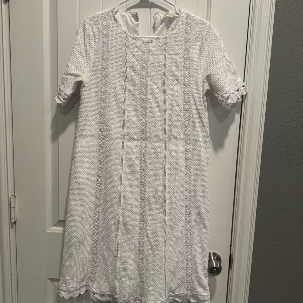 Elegant White Dress with beautiful white stitching. Brass and Roe